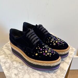 Prada Deep Blue and Purple Oxfords with Suede Finish